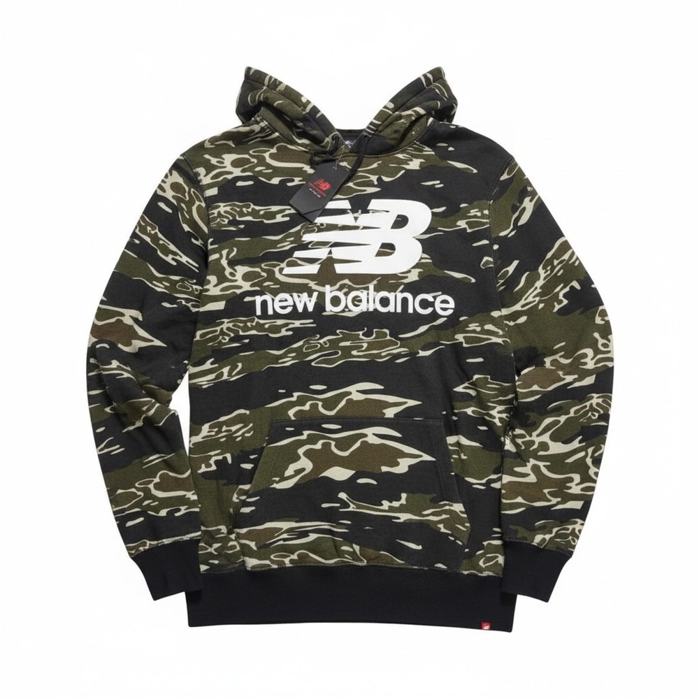 New Balance Camo Logo Hoodie Mens 3XL Green Camouflage Relaxed Fit Pullover